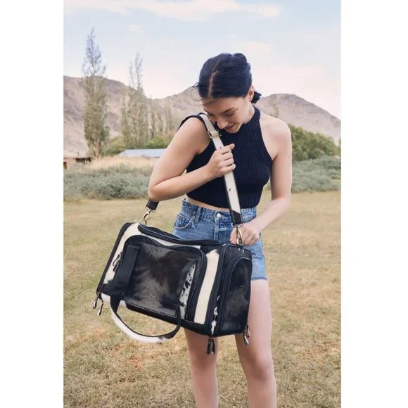 Hair On Leather Dog Carrier Shoulder Bag-Southwest Dog Travel Crossbody Bag